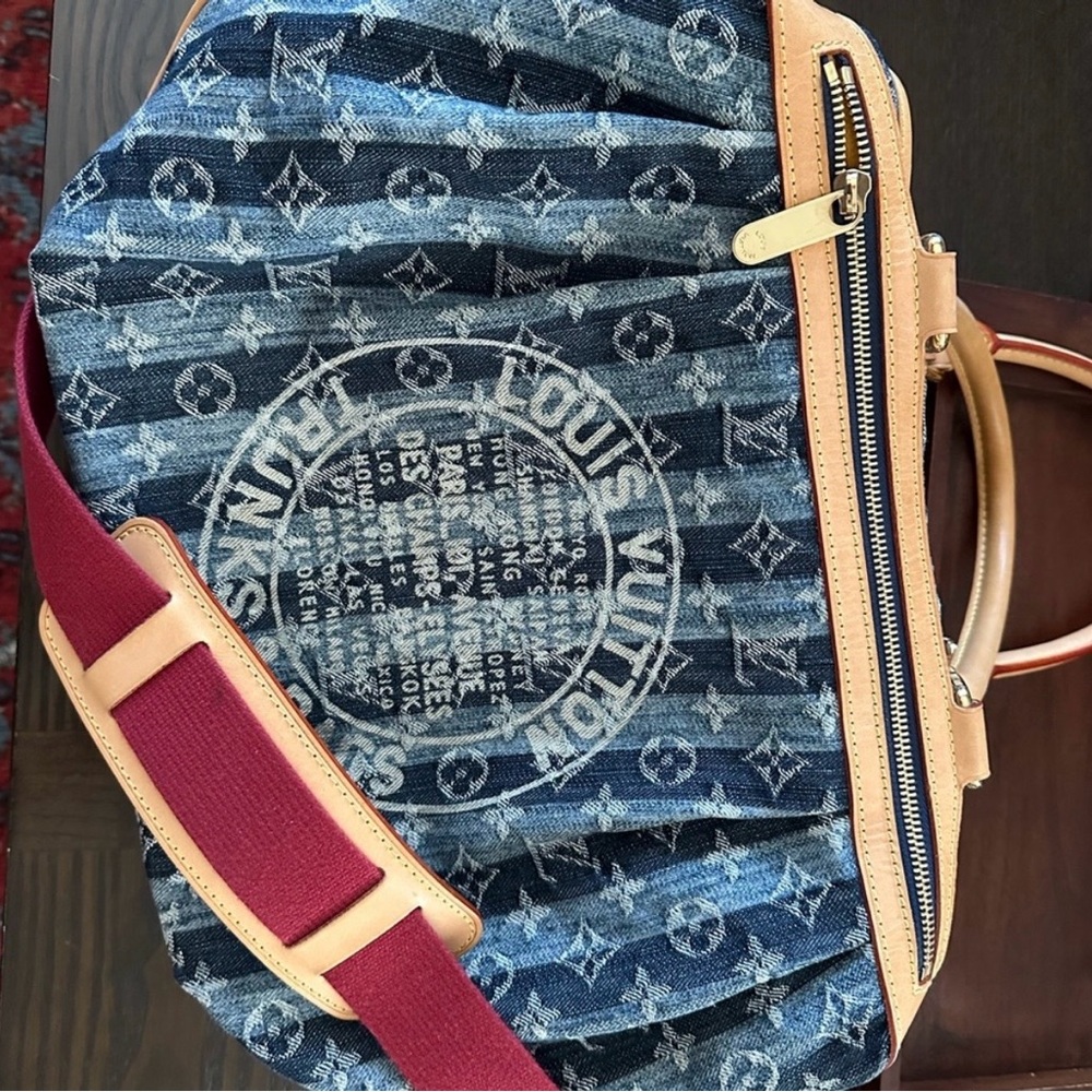 Louis Vuitton Blue Denim and Tan Handbag, 100% Authentic